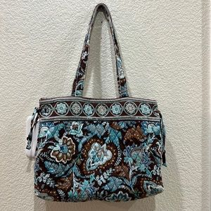 Vera Bradley Brown and Aqua Print Shoulder Bag